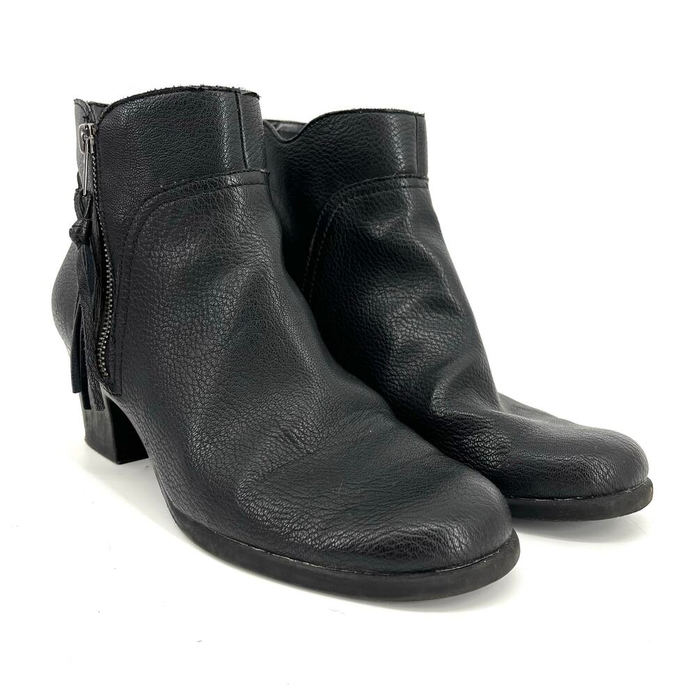 Aerosoles Women's Black Pebbled Leather Block Heel Ankle Boot (10) Tassel Zip
